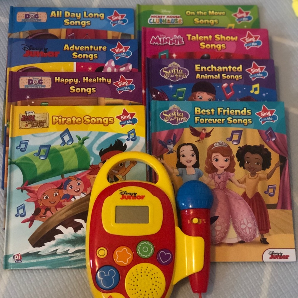 Disney Jr. sing along books and microphone
